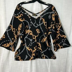 Goddess,vtg top,women 1X, bell sleeves,Whimsigoth,70s,vibe,goth,low V neck